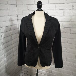 Road Runner Jeans Ladies Size Small Black Pinstripe Fitted Button Closure Blazer